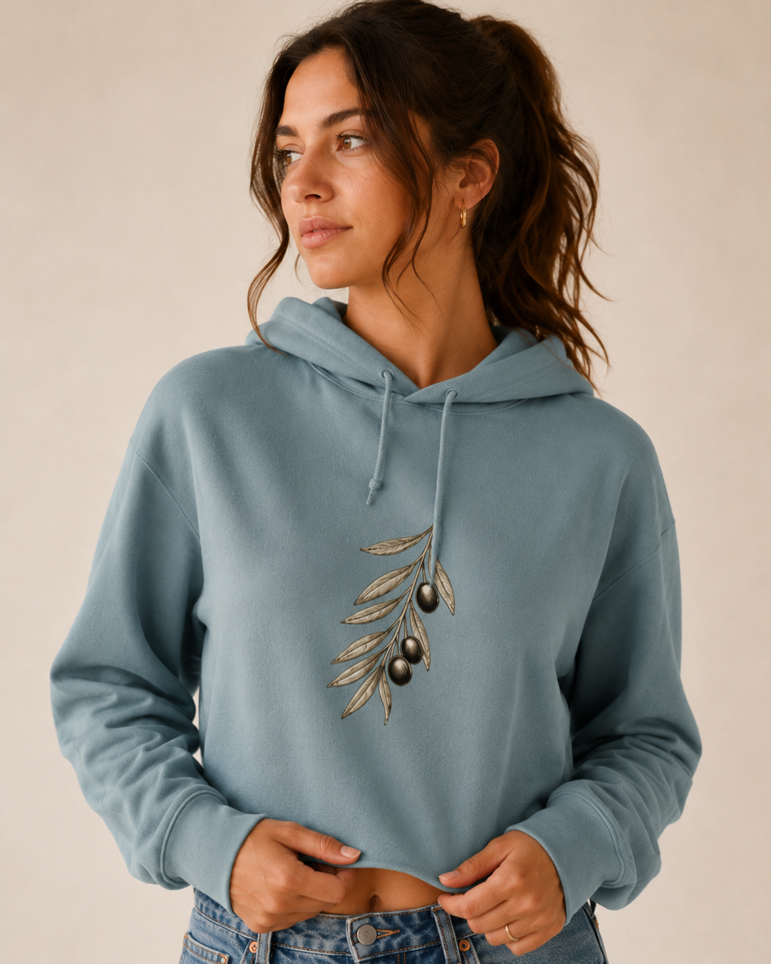 Olive Branch Premium Cropped Hoodie