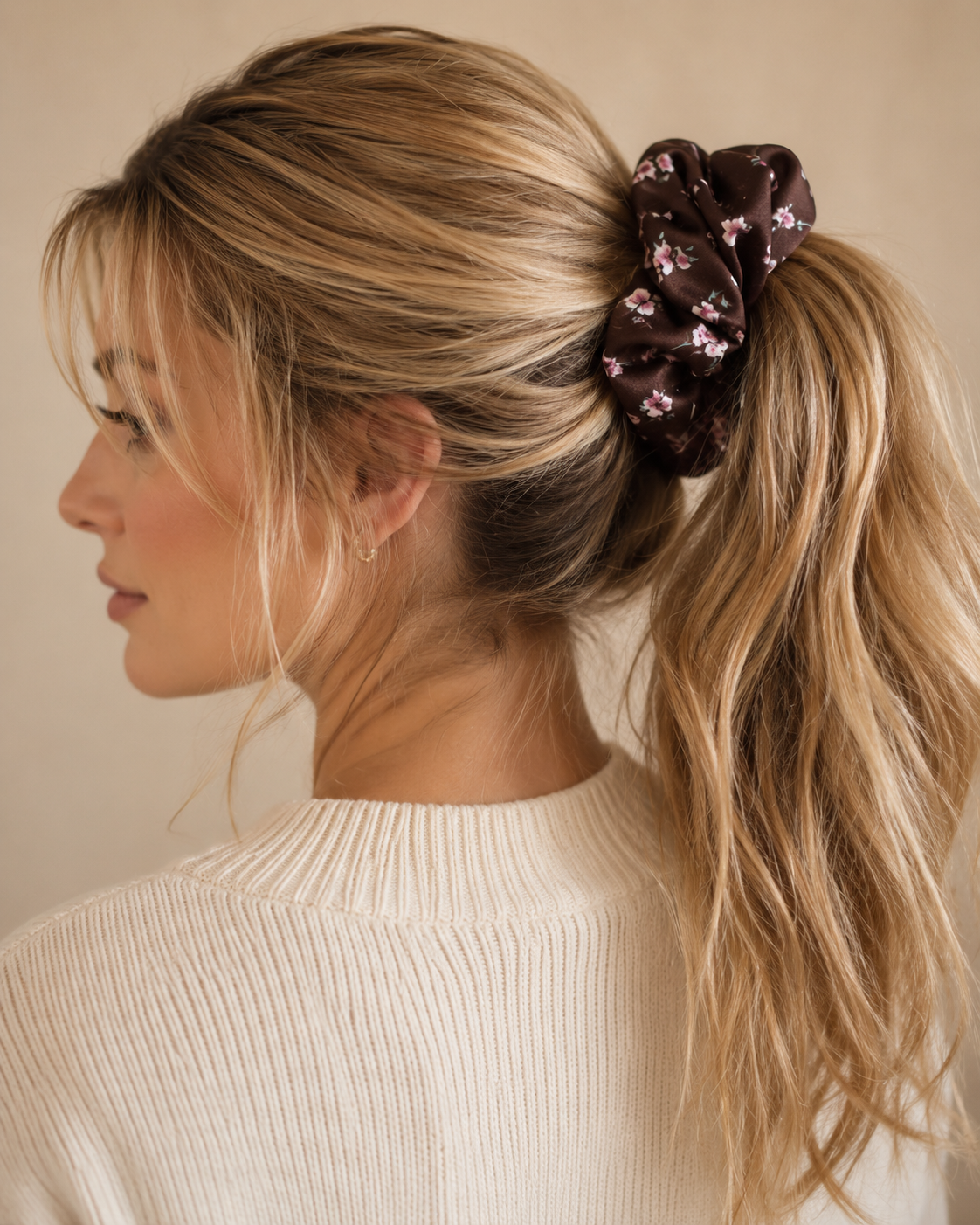 Rosa Cocoa Oversized Satin Scrunchie – Chocolate Floral