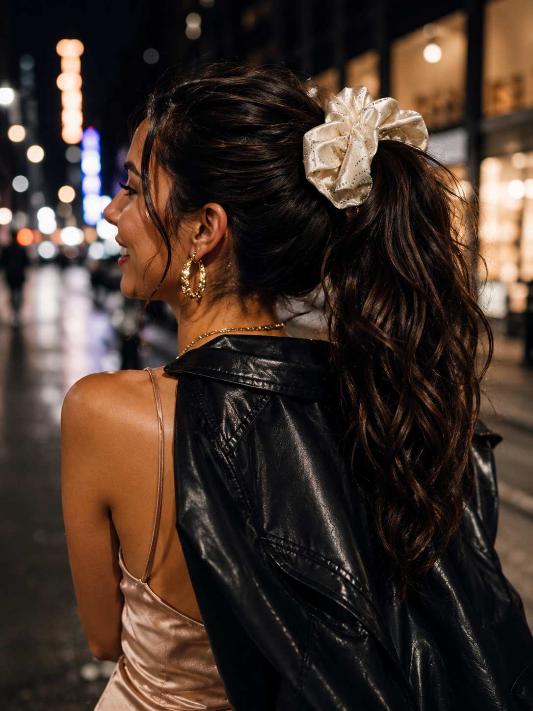 Perle Crystal Oversized Satin Scrunchie – Ivory Rhinestone