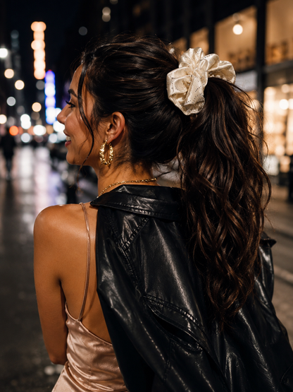 Perle Crystal Oversized Satin Scrunchie – Ivory Rhinestone