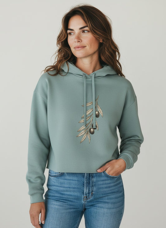 Olive Branch Premium Cropped Hoodie