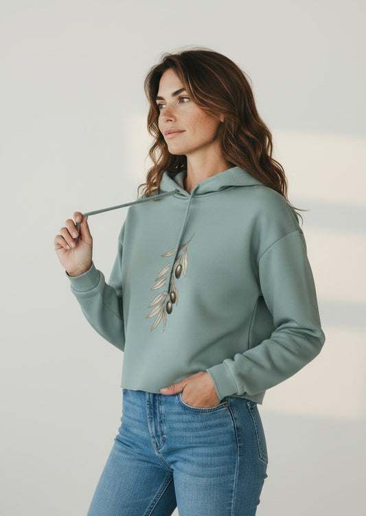 Olive Branch Premium Cropped Hoodie